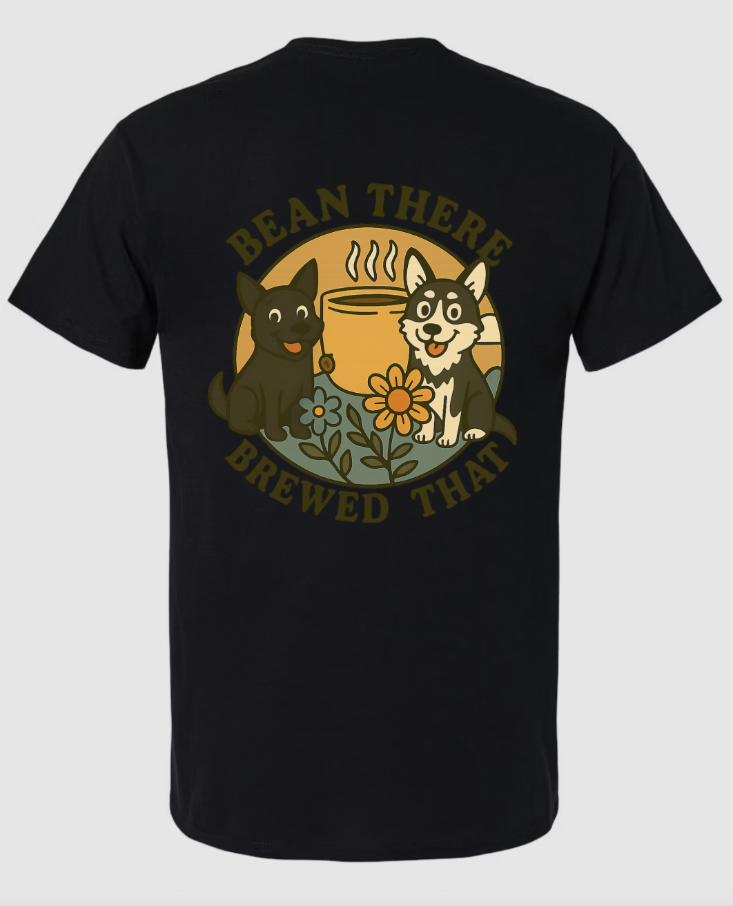 Custom Short Sleeve T-Shirts - Dogs and Coffee Roaster Logo.